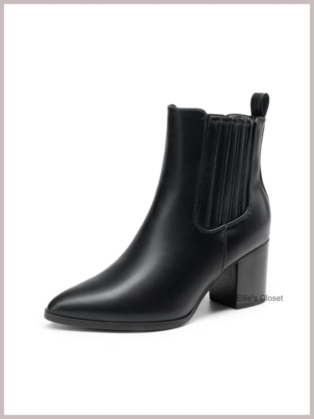 Women's Pointed Toe Chunky Block Heel Faux Leather Ankle Booties Slip-On